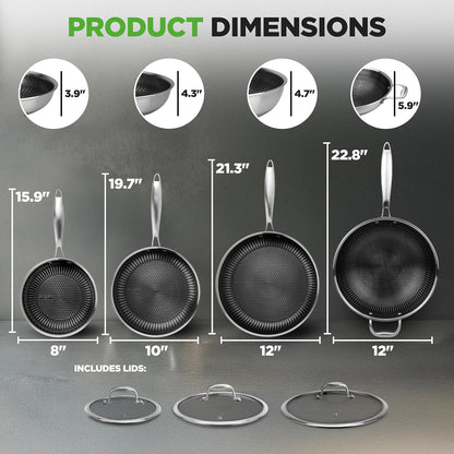 7-Piece Tri-Ply Stainless Steel Frying Pan Set & Wok – Nonstick, Induction Compatible, Oven Safe, Scratch-Resistant, Dishwasher Safe2