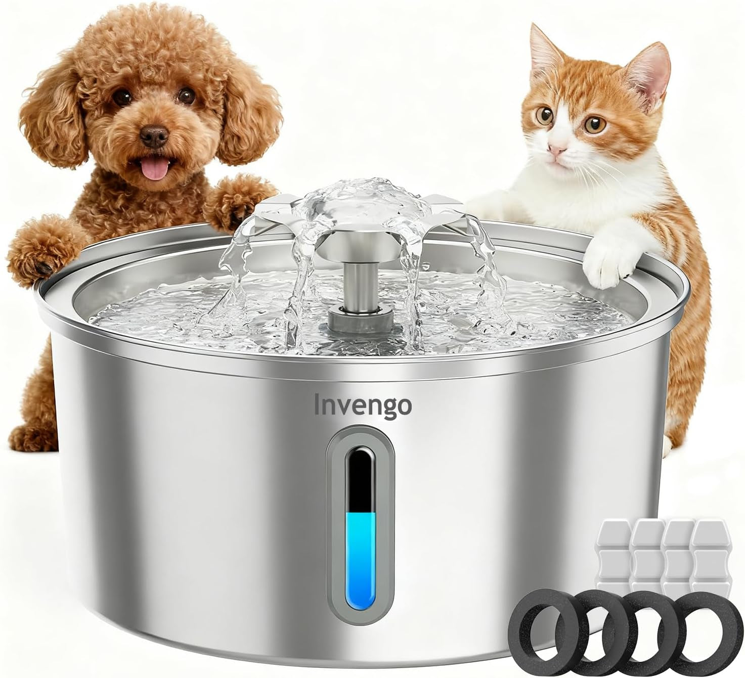 cat-water-fountain-stainless-steel-3-2l-108oz-invengo-automatic-pet-fountain-for-cats-dogs-ultra-quiet-25-db-pump-includes-4-replacement-filters-sponges-led-water-level-window-easy-to-clean