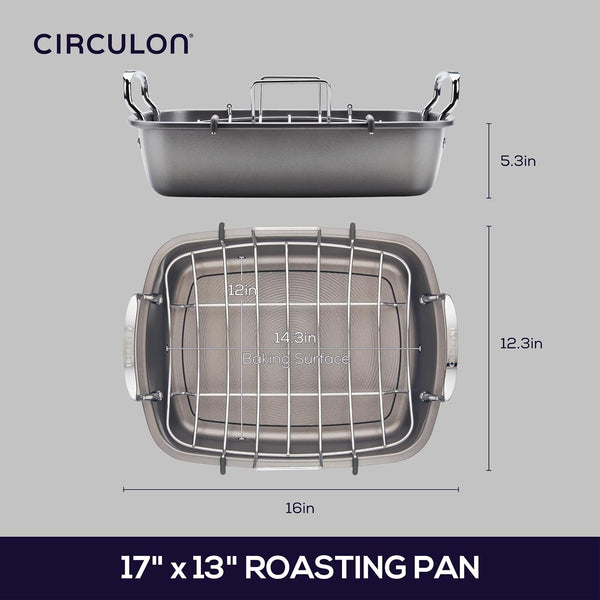 Total Bakeware Nonstick Roaster, Roasting Pan with Rack, 17-Inch X 13-Inch, Gray5