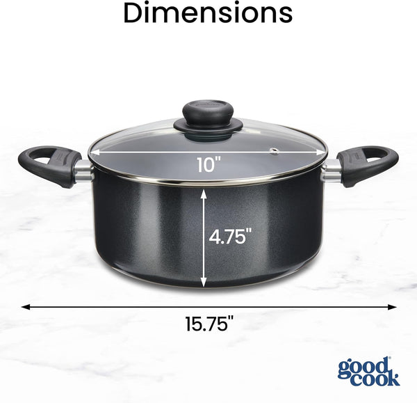 Everyday round Dutch Oven with Lid, Ceramic Nonstick Aluminum, Deep‑Walled Construction for Even Heating, Non‑Toxic PTFE & PFOA Free, 4.7‑Quart, Black2
