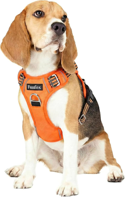Funfox Dog Harness Medium Sized Dog, Vertical Handle Easy Control, No Pull Pet Vest Adjustable with 2 Leash Clips, Soft Material, Reflective Safe Night Walking for Small Medium Large Breed, Black, M52