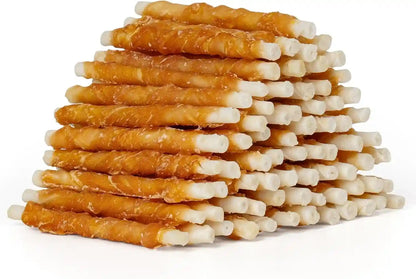 MON2SUN Dog Treats, 5 Inch Chicken Wrapped Rawhide Sticks, 14.11 Oz | Long-Lasting Chew Engagement, Dental-Friendly Chewing Support, Sized for Puppies and Small Dogs13