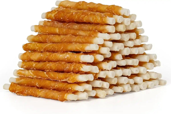 MON2SUN Dog Treats, 5 Inch Chicken Wrapped Rawhide Sticks, 14.11 Oz | Long-Lasting Chew Engagement, Dental-Friendly Chewing Support, Sized for Puppies and Small Dogs13