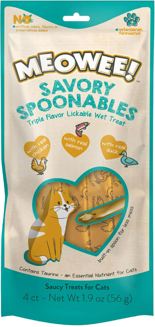 MEOWEE! Savory Spoonables Variety Pack, 12 Count Tube, Triple Flavor Squeezable Lickable Wet Treats for Cats with Built-In Spoon for Less Mess17