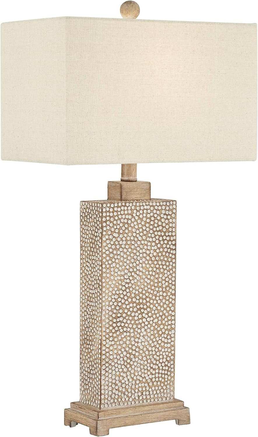 caldwell-26-3-4-tall-table-lamps-set-of-2-hammered-base-farmhouse-rustic-faux-wood-earth-bedroom-living-room-house-home-bedside-nightstand-office-family-oatmeal-rectangular-shade