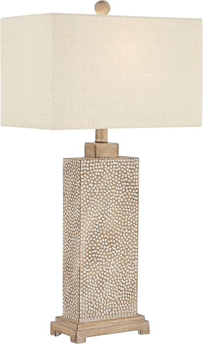 Caldwell 26 3/4" Tall Table Lamps Set of 2 Hammered Base Farmhouse Rustic | Faux Wood Earth Bedroom Living Room House Home Bedside Nightstand Office Family Oatmeal Rectangular Shade8