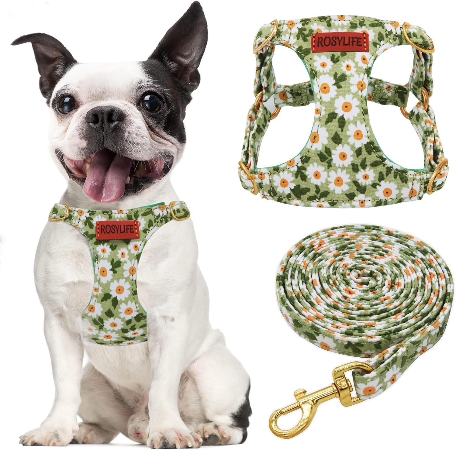 no-pull-dog-harness-leash-set-adjustable-xx-small-pink-daisy-fashionable-cute-stylish-escape-proof-includes-leash