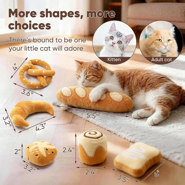 Ciyvolyeen 6 Pack Plush Bread Catnip Toys for Indoor Cats | Interactive Cat Toy, Soft Plush, Organic Catnip, Bite-Resistant, Boredom Relief, Bread Shapes Trigger Natural Predatory Play3