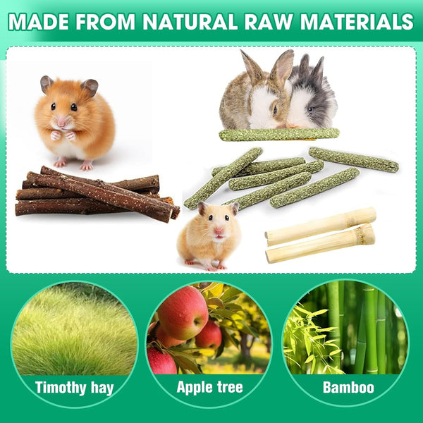 WDEFUN Natural Pet Chew Toys Set - 20 Timothy Hay Sticks 20 Apple Tree Branches 5 Sweet Bamboo, Safe Chewing Toys for Rabbit, Guinea Pig, Hamster, Chinchilla, Gerbil - Teeth Grinding & Boredom Relief3