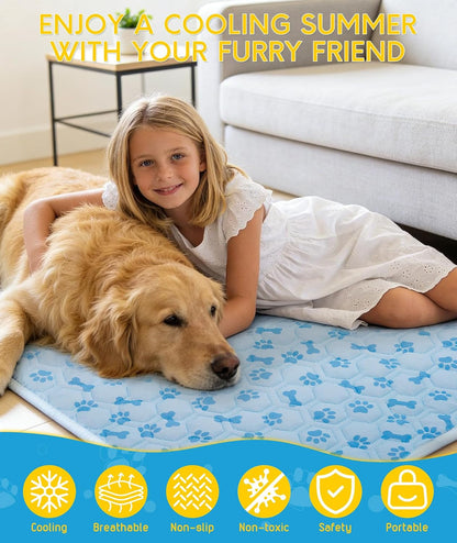 Upgraded Dog Cooling Mat for Dogs& Cats,Ice Silk Self Cooling Mat for Dogs(Q-Max>0.5),Washable Breathable Non-Slip Summer Dog Bed Mats for Crate Car Sofa Indoor Outdoor,Light Blue 29.1×18.5In8