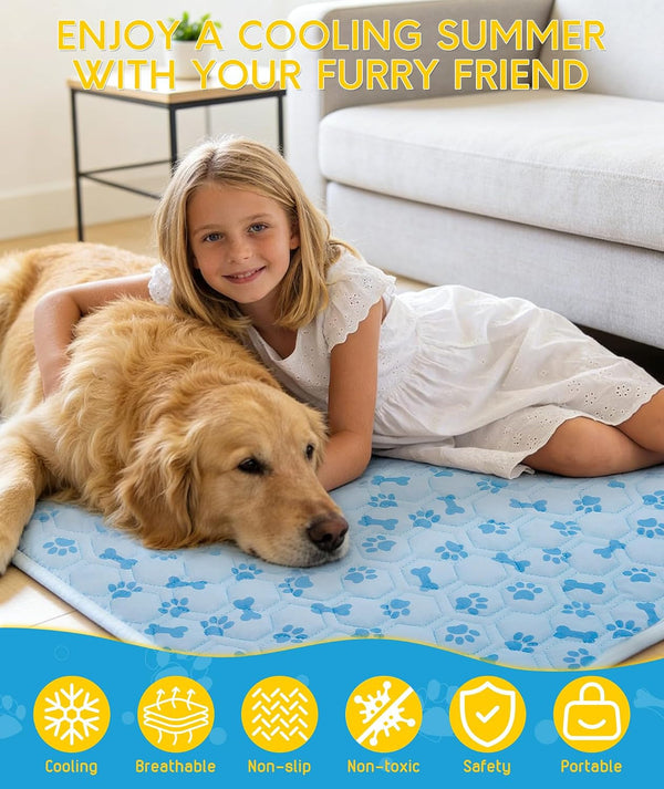 Upgraded Dog Cooling Mat for Dogs& Cats,Ice Silk Self Cooling Mat for Dogs(Q-Max>0.5),Washable Breathable Non-Slip Summer Dog Bed Mats for Crate Car Sofa Indoor Outdoor,Light Blue 29.1×18.5In8