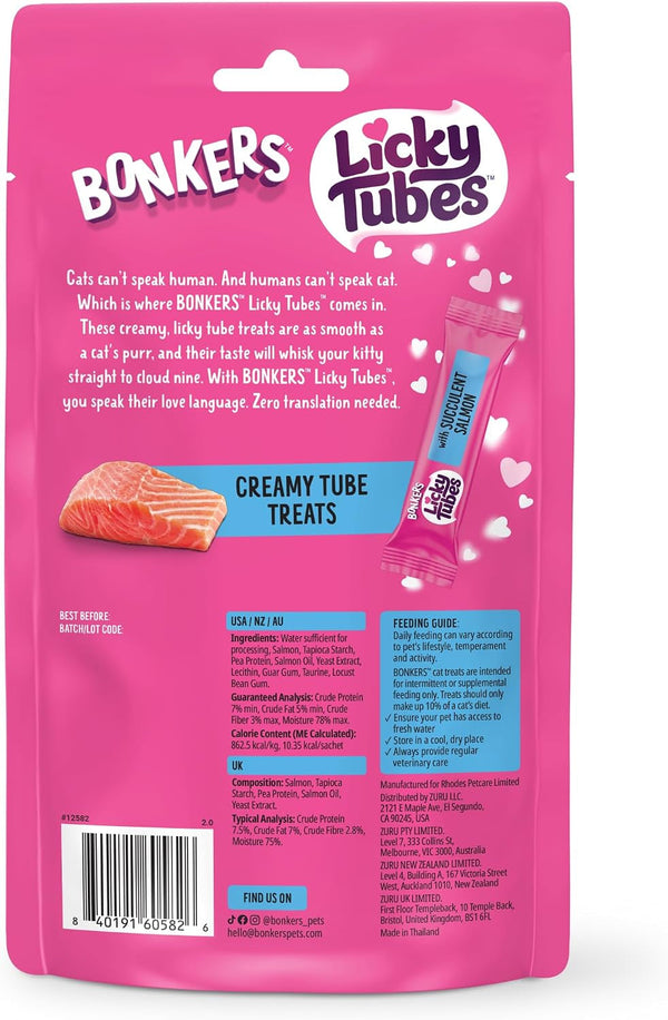 Bonkers Licky Tubes Salmon Flavored Wet Cat Treats, 4 Pieces (Pack of 15)9