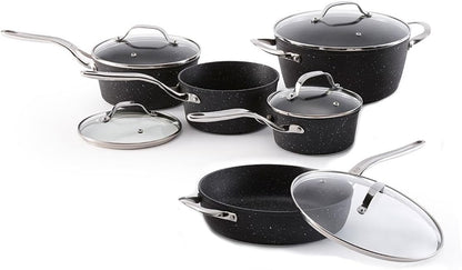 the Rock 10PC Non-Stick Cookware Set, Forged Aluminum, Black | Non-Stick Saucepans & Fry Pan. Rock.Tec Surface. Oven Safe. Even Heating. Everyday Cookware Set.2
