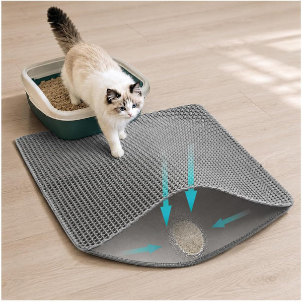 Cat Litter Mat for Indoor Cats Eva Double-Layer Litter Box Mat Washable for Easy Cleaning Cat Rug Collects Litter and Prevents Liquid Leakage (Gray, 23.6×15.7Inch)1