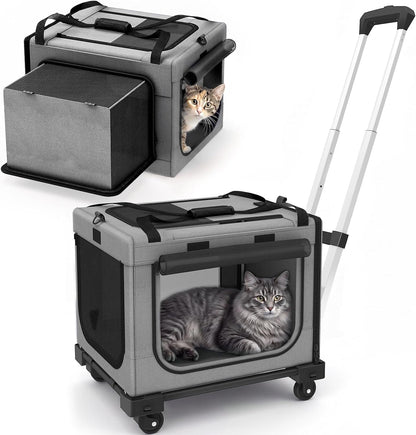 17In Wheeled Expandable Cat Carrier for Cats Small Dogs, Gray | Elescopic Rod, Expandable Side Room, Foldable Breathable Mesh, Portable Carrier for Indoor & Outdoor Pet Travel1
