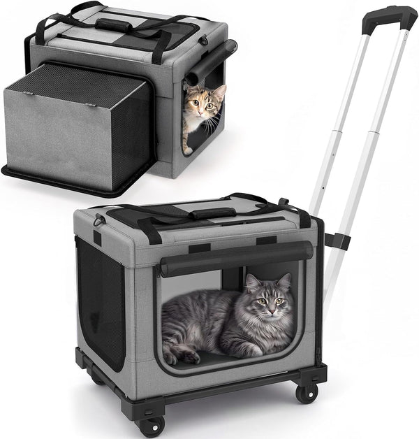 17In Wheeled Expandable Cat Carrier for Cats Small Dogs, Gray | Elescopic Rod, Expandable Side Room, Foldable Breathable Mesh, Portable Carrier for Indoor & Outdoor Pet Travel1