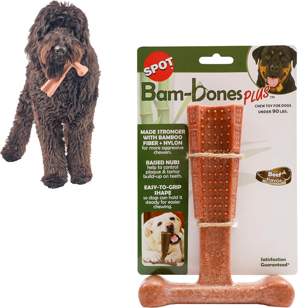 SPOT Bam-Bones plus T Bone – Bamboo Fiber & Nylon Dog Chew Toy for Moderate to Aggressive Chewers, Durable Long Lasting & Non-Splintering, Beef Flavor Toy for Adult Dogs & Puppies under 60 Lbs, 6 In24