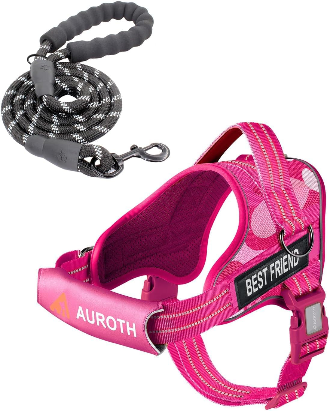 auroth-dog-harness-and-leash-set-soft-padded-service-dog-vest-with-5-25ft-dog-leash-no-choke-easy-on-pet-vest-adjustable-reflective-no-pull-pet-vest-medium-sized-dog-easy-walking-and-training