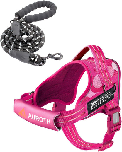AUROTH Dog Harness and Leash Set, Soft Padded Service Dog Vest with 5.25FT Dog Leash, No Choke, Easy on Pet Vest, Adjustable Reflective No Pull Pet Vest Medium Sized Dog, Easy Walking and Training25