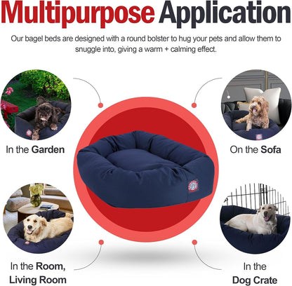 Majestic Pet 40 Inch Bagel Calming Dog Bed Washable – Cozy Soft round Dog Bed with Spine Support for Dogs to Rest Their Head - Fluffy Donut Dog Bed 40X29X9 (Inch) - round Pet Bed Large – Blue5