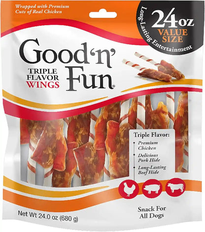 Good 'N' Fun Wings Long-Lasting Dog Treat, with Real Proteins, Premium Chicken and Beef Hide, Supports Dental Health, Mental Stimulation, 12 Oz12