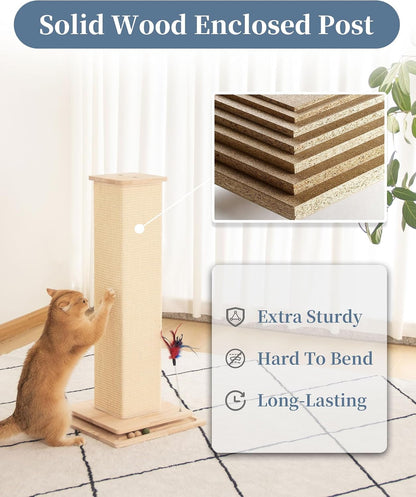 Sturdy Cat Scratching Post for Indoor Cats & Kittens, Classic Single Post with Sisal Rope, Jute Fiber, Wood Base5