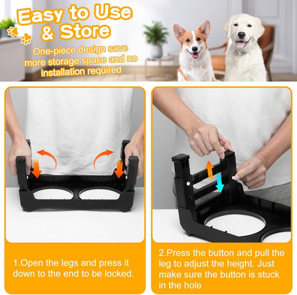 COMESOON Elevated Dog Bowls for Small Medium Dogs, 3 Height Adjustable Raised Stand with 2 Thick 6" Stainless Steel Food Bowls, Non-Slip Feeder Adjusts to 2.75", 6", 7.5", Black6