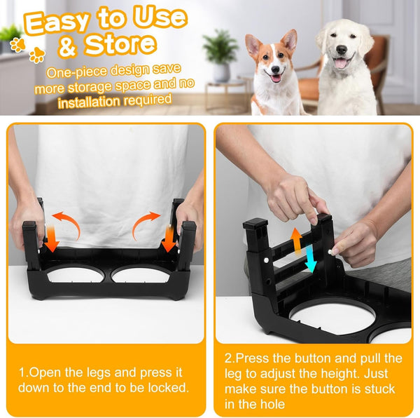 COMESOON Elevated Dog Bowls for Small Medium Dogs, 3 Height Adjustable Raised Stand with 2 Thick 6" Stainless Steel Food Bowls, Non-Slip Feeder Adjusts to 2.75", 6", 7.5", Black6