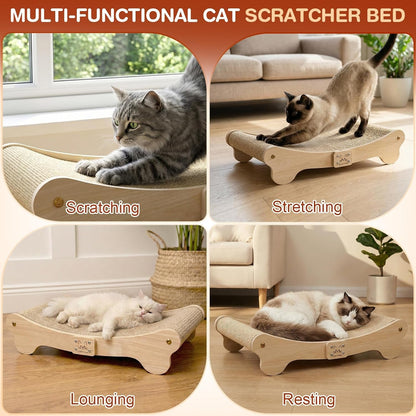 NOCOEX Sisal Cat Scratcher Bed: Wood Scratch Board Hammock for Indoor Cats | Natural Solid Wood Curved Frame Lounger Sleep Scratching Pad Post Large Cats 45 Lbs, Easy Assembly Modern Furniture Protector4
