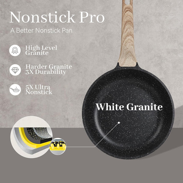 Pots and Pans Set, Nonstick Kitchen Cookware Sets，23Pcs Black Granite Induction Non-Toxic Healthy Kitchen Cooking Set W/Frying Pans, Saucepans, Griddle, Eggpan（Pfos, PFOA Free）6