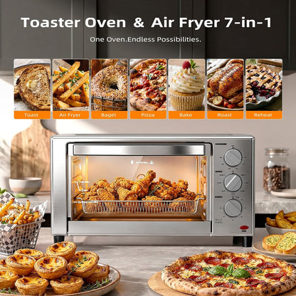 Air Fryer Toaster Oven, 1500W, 7-In-1 with Air Fry, Convection, Broil & Warm, 0.78 Cubic Feet, 60-Minute Timer, Stainless Steel2