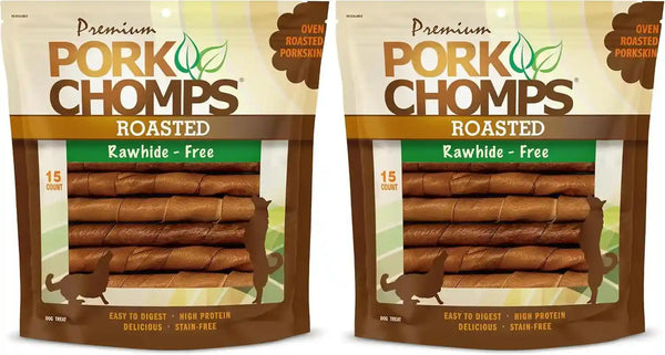 Pork Chomps Roasted Pork Skin Dog Chews, 6 Inch Twists, 15 Count - Long-Lasting Treats for Dogs - High Protein, Rawhide-Free, Low Fat, Healthy & Delicious Chews9