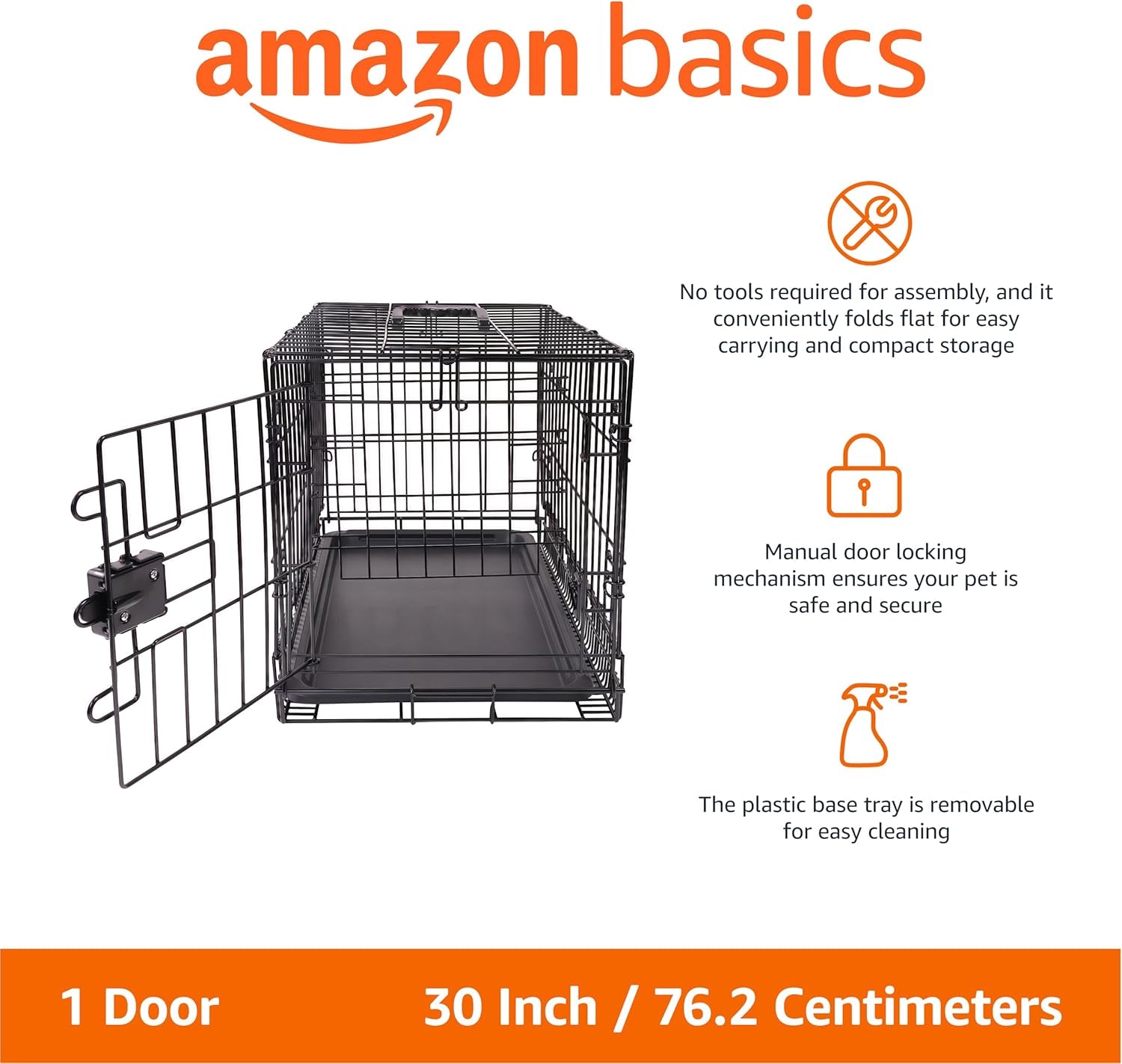 amazon-basics-portable-foldable-metal-wire-dog-crate-with-removable-tray-single-door-divider-panel-quick-setup-30-x-19-x-21-in-black