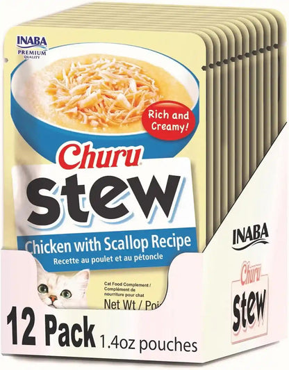 INABA Churu Stew for Cats, Creamy Purée Side Dish Pouch, 1.05 Oz Pouches, 15 Pouches Total, Chicken Variety12