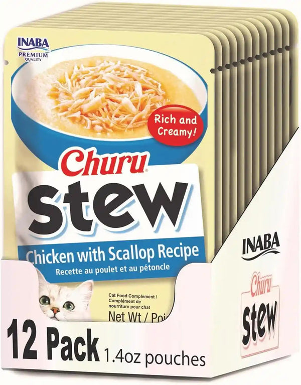 INABA Churu Stew for Cats, Creamy Purée Side Dish Pouch, 1.05 Oz Pouches, 15 Pouches Total, Chicken Variety12