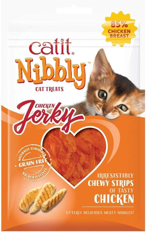 Catit Nibbly Jerky Cat Treats, Chicken & Fish Recipe - Grain-Free Cat Treat White, 1 Ounce (Pack of 2)15