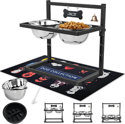 Elevated Dog Bowls with Slow Feeder for Large Dogs – Adjustable Raised Stand with 2 Stainless Steel Bowls & Spill-Proof Mat, Non-Slip Dog Feeder for Large & Medium Dogs (Black)19