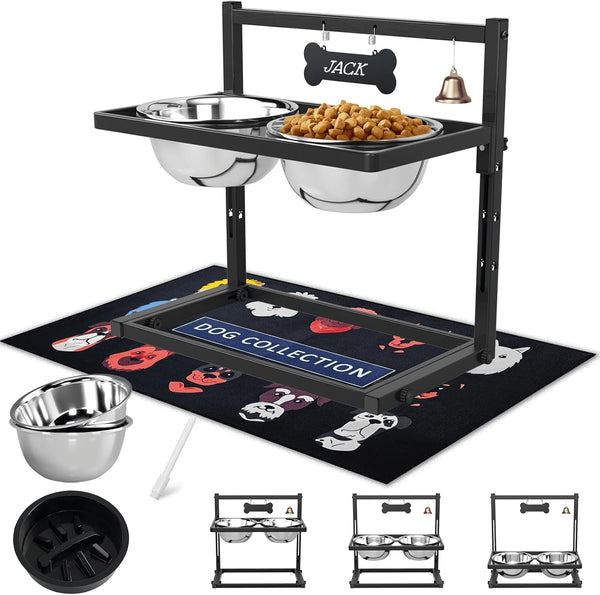 Elevated Dog Bowls with Slow Feeder for Large Dogs – Adjustable Raised Stand with 2 Stainless Steel Bowls & Spill-Proof Mat, Non-Slip Dog Feeder for Large & Medium Dogs (Black)19