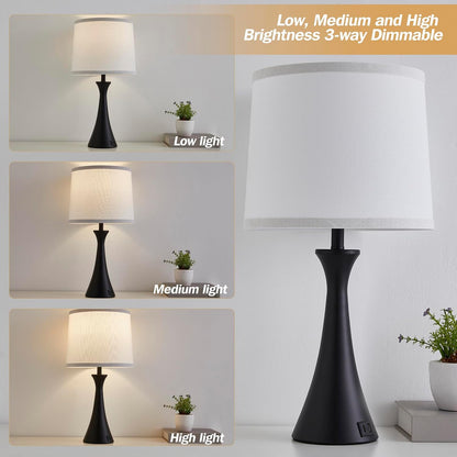 Touch Table Lamps Set of 2, 21" Bedside Lamps with USB C+A | 3 Way Dimmable Nightstand Lamps with Linen Shades, 2 LED Bulbs Included, Touch Lamp for Living Room, Bedroom and End Tables4