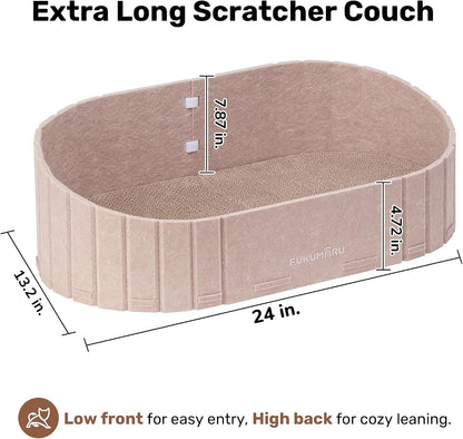 FUKUMARU Cat Scratcher, 24 Inch Sofa Shape Cat Scratching Bed Couch Indoor | Oval Felt Cat Scratcher Bed with Reversible Detachable Cat Scratching Boards, round Cats Scratch Pads Refill, Beige5