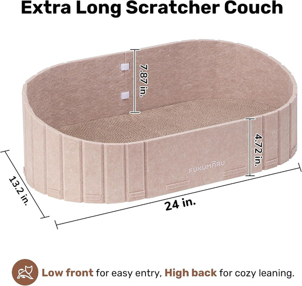 FUKUMARU Cat Scratcher, 24 Inch Sofa Shape Cat Scratching Bed Couch Indoor | Oval Felt Cat Scratcher Bed with Reversible Detachable Cat Scratching Boards, round Cats Scratch Pads Refill, Beige5