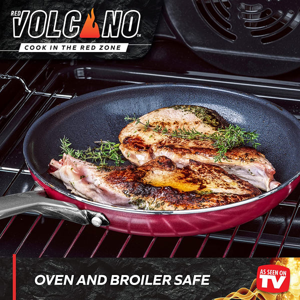 Textured Ceramic Nonstick, 11" Flat Bottom Wok Stir-Fry Pan with Lid for High Heat Cooking, Oven & Broiler Safe to 600 Degrees, Dishwasher Safe, PFAS PFOA & PTFE Free, Red5
