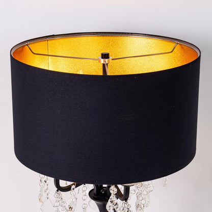 Drum Shade Black Crystal Table Lamp, 4 Light Black Gold Shade Table Lamp, Candle Base Table Light, for Living Room, Bedroom, Reading Room, Hallway, Corridor8