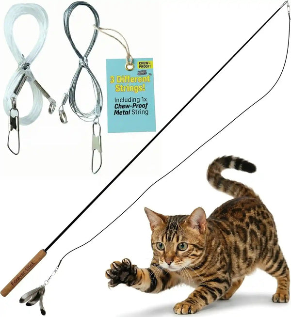 Forever Stick 1-Pack - the Unbreakable Cat Wand Toy, Durable Cat Toy Wand, Extra Long Cat String Toy, Cat Fishing Pole Toy for Bored Indoor Adult Cats, Cat Stick Toy, Cat Feather Wand, Cat Teaser Wand10