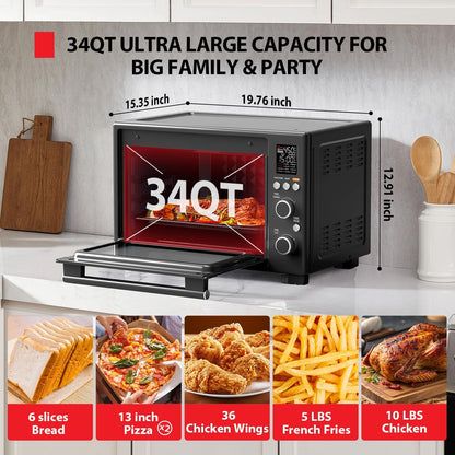 Cheffry Air Fryer Toaster Oven Combo, 34QT, 1750W, Stainless Steel | 12-In-1 Convection Countertop Oven, Master Pizza Modes Design with Exclusive Dual-Temp Tech8