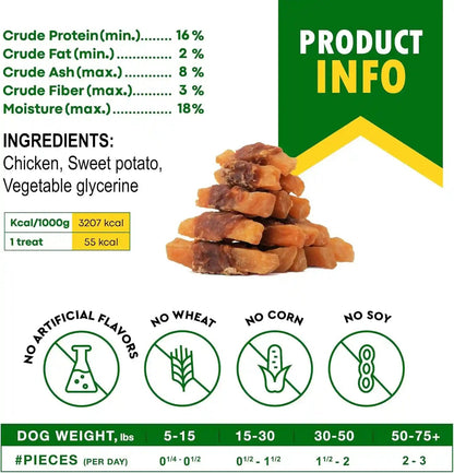 Beloved Pets Sweet Potato Dog Treats & Healthy Chicken Chews 10.6 Oz - Puppy Snacks & Soft Bones for Large, Medium & Small Breeds - Natural Dog Food & Grain-Free, Rawhide-Free Training Jerky Wraps5