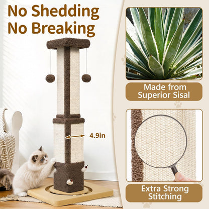 33" Tall Sisal Vertical Cat Scratching Post for Indoor Cats, Brown | Vertical Pole Post for Indoor Cat3