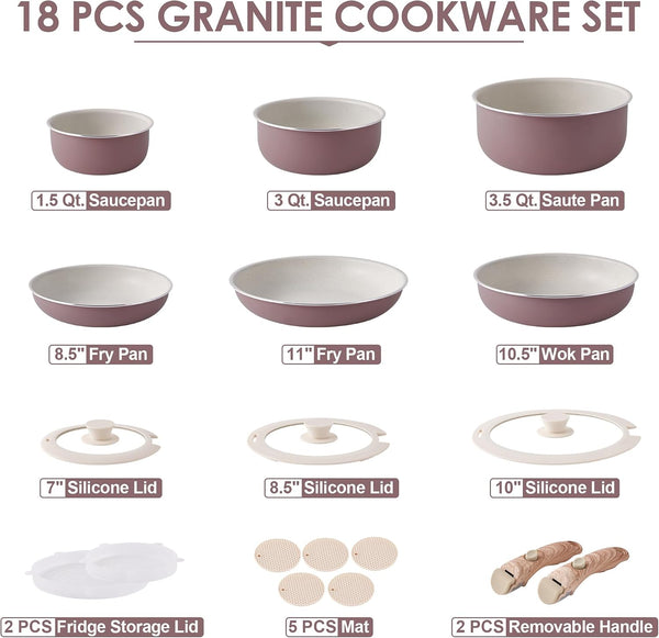 Pots and Pans Set Nonstick -  Kitchen Cookware Sets Detachable Handle Pot and Pan Set Removable Handle Camping Cooking Set, Oven Broiler Safe 550F Non Toxic Frying Pans for Cooking Pan Set Gift2