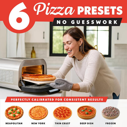 Electric Indoor Pizza Oven – Countertop Air Fryer Toaster Oven Combo with 6 Pizza Presets, 7 Cooking Functions, Air Fry, Broil & Bake, Includes Cordierite Pizza Stone, Stainless Steel2