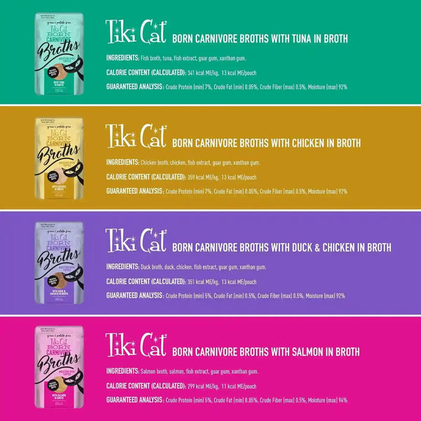 Tiki Cat Born Carnivore Broths Wet Cat Food Toppers, Variety Pack, 1.3 Oz. Pouch (12 Count)4
